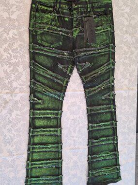 NWT Valabasas Zodiac Verde Waxed Stacked Jeans Size 34